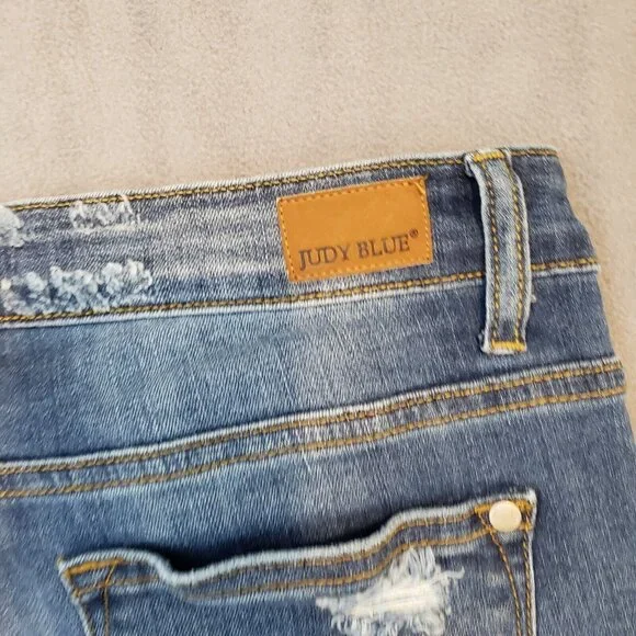 Judy Blue Jeans Womens 30 Blue Skinny Leopard Cheetah Print Ripped Stretch Denim - Picture 15 of 16